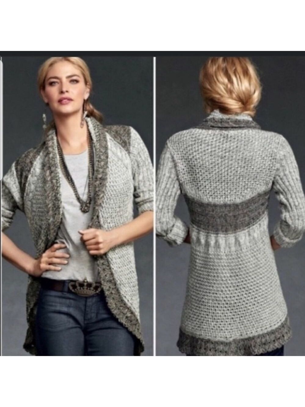 CABI Shadow Circle Shawl Collar Knit Sweater Open Cardigan SZ XS.